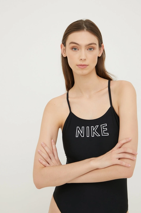 Jednodielne plavky Nike Cutout čierna farba, mäkké košíky