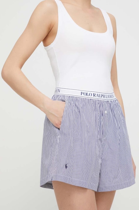Късо долнище на пижама Polo Ralph Lauren дамско в тъмносиньо от памук 4P7015