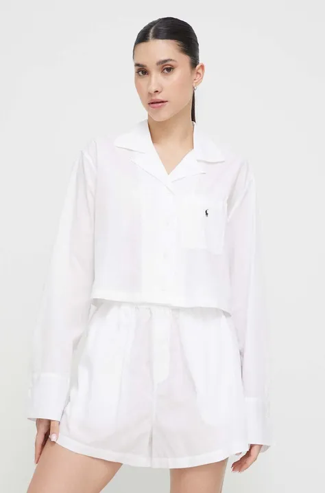 Памучна пижама Polo Ralph Lauren в бяло от памук 4P8010