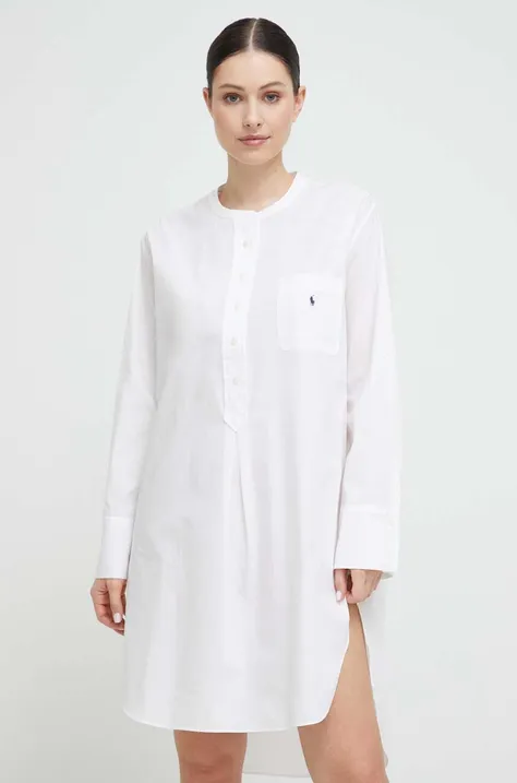 Бавовняна нічна сорочка Polo Ralph Lauren колір білий з бавовни