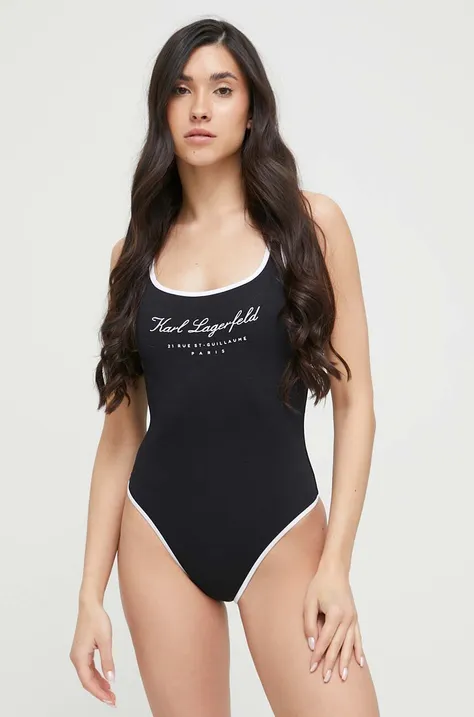 Jednodijelni kupaći kostim Karl Lagerfeld boja: crna, mekane košarice