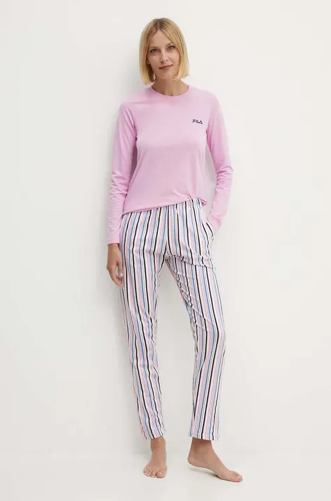 Βαμβακερές πιτζάμες Fila χρώμα: ροζ, FPS4167