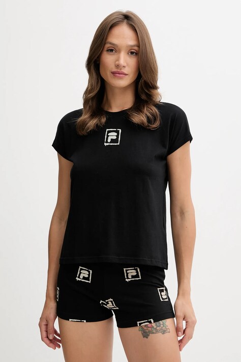 Fila pijamale de bumbac culoarea negru, bumbac, FPS4208