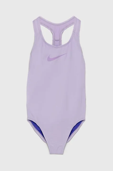 Суцільний дитячий купальник Nike Kids колір фіолетовий