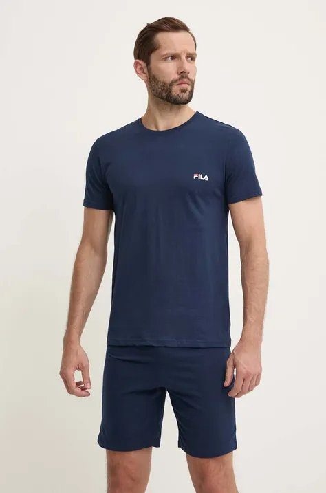 Fila pijamale de bumbac culoarea albastru marin, neted, FPS1194