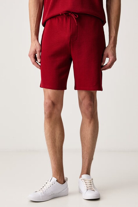 BOSS Szorty lounge męskie z bawełną Waffle Shorts czerwone regular waist 50535884
