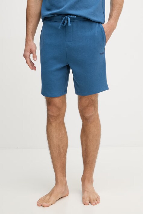 BOSS домашен къс панталон мъжки с памук Waffle Shorts син със стандартна талия 50535884
