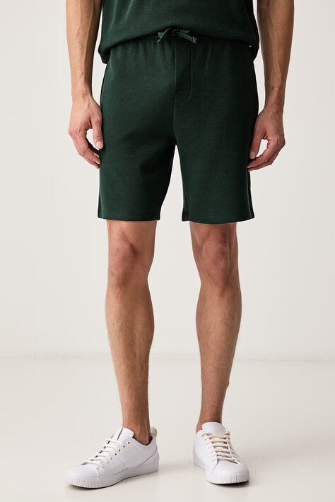 BOSS Szorty lounge męskie z bawełną Waffle Shorts zielone regular waist 50535884
