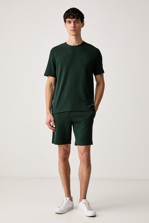 BOSS Szorty lounge męskie z bawełną Waffle Shorts zielone regular waist 50535884