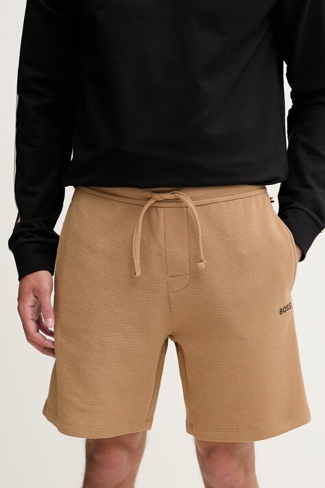 BOSS szorty lounge męskie z bawełną Waffle Shorts beżowe 50535884