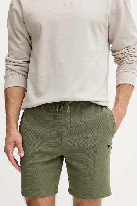 BOSS szorty lounge męskie z bawełną Waffle Shorts zielone regular waist 50535884
