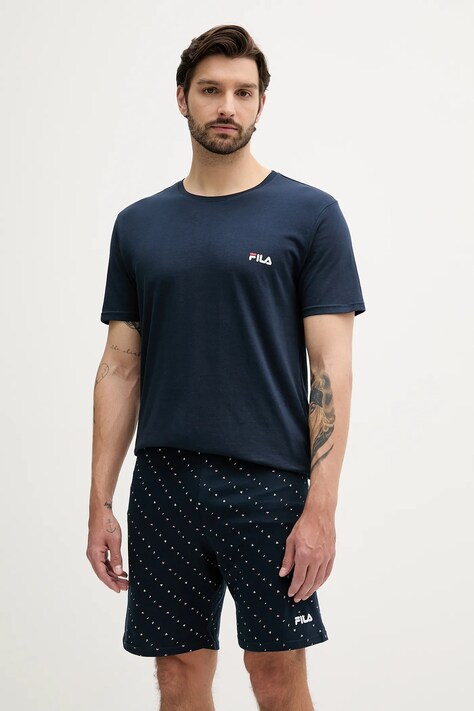 Fila pijamale de bumbac culoarea bleumarin, cu imprimeu, FPS1222