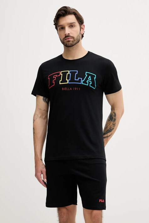 Бавовняна піжама Fila колір чорний з принтом FPS1223