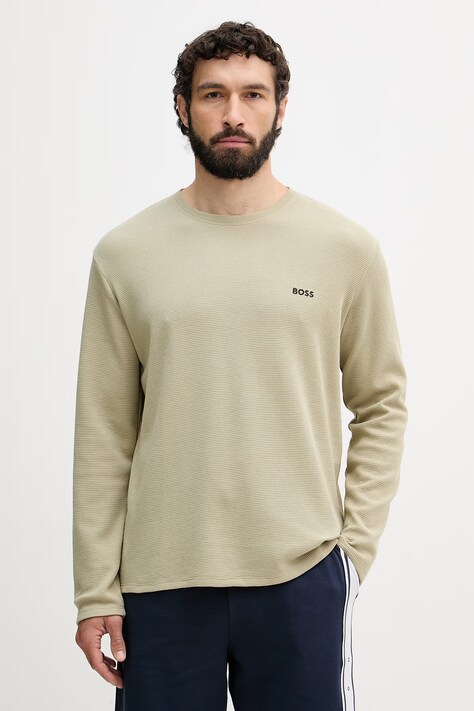 BOSS pánské s bavlnou Waffle LS-Shirt zelené 50535870