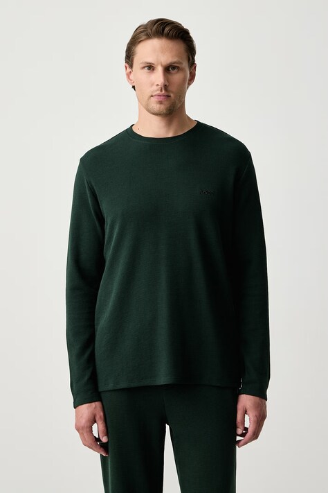 BOSS Longsleeve lounge męski z bawełną Waffle LS-Shirt zielony 50535870