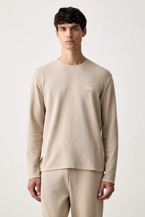 BOSS μακρυμάνικη μπλούζα lounge ανδρική με βαμβάκι Waffle LS-Shirt μπεζ 50535870
