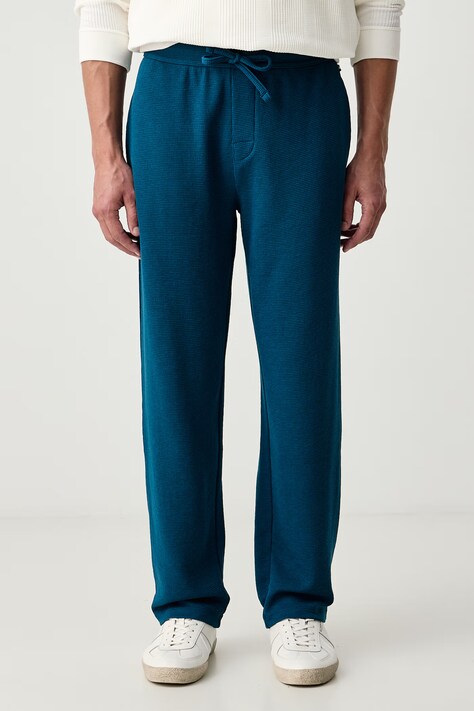 BOSS Spodnie dresowe męskie z bawełną Waffle Pants turkusowe regular waist 50535877
