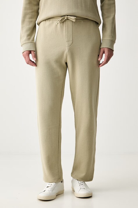 BOSS teplákové nohavice pánske s bavlnou Waffle Pants zelené regular waist 50535877