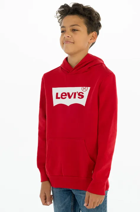 Levi's Bluza dziecięca kolor czerwony z kapturem z nadrukiem