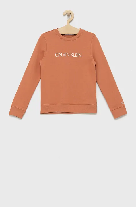 Дитяча бавовняна кофта Calvin Klein Jeans колір помаранчевий з принтом