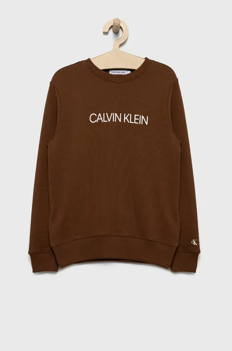 Дитяча бавовняна кофта Calvin Klein Jeans колір коричневий з принтом