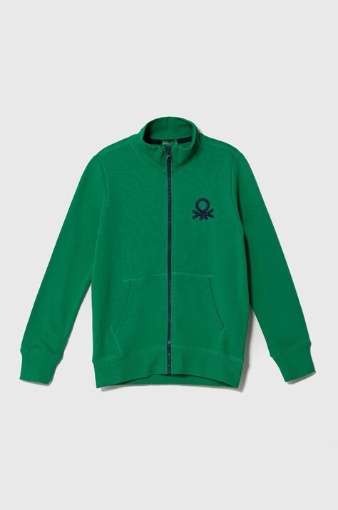 Детски памучен суичър United Colors of Benetton в зелено с изчистен дизайн
