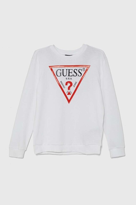 Guess hanorac de bumbac pentru copii culoarea alb, cu imprimeu, L73Q09 KAUG0