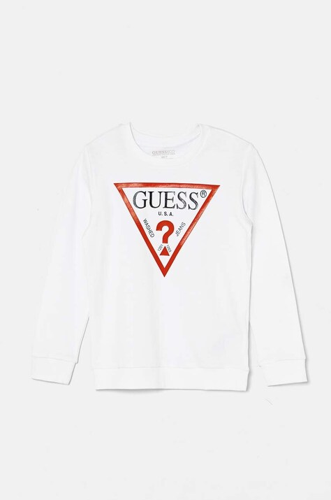 Guess hanorac de bumbac pentru copii culoarea alb, cu imprimeu, N73Q10 KAUG0