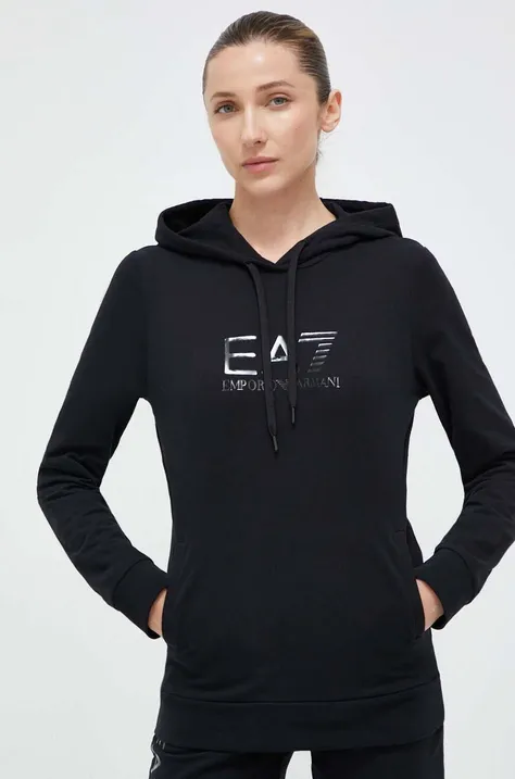 EA7 Emporio Armani bluza damska kolor czarny z kapturem z nadrukiem