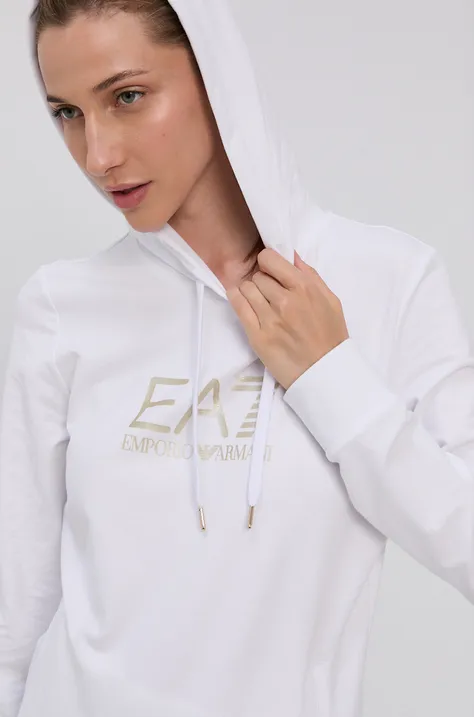 Dukserica EA7 Emporio Armani za žene, boja: bijela, s kapuljačom