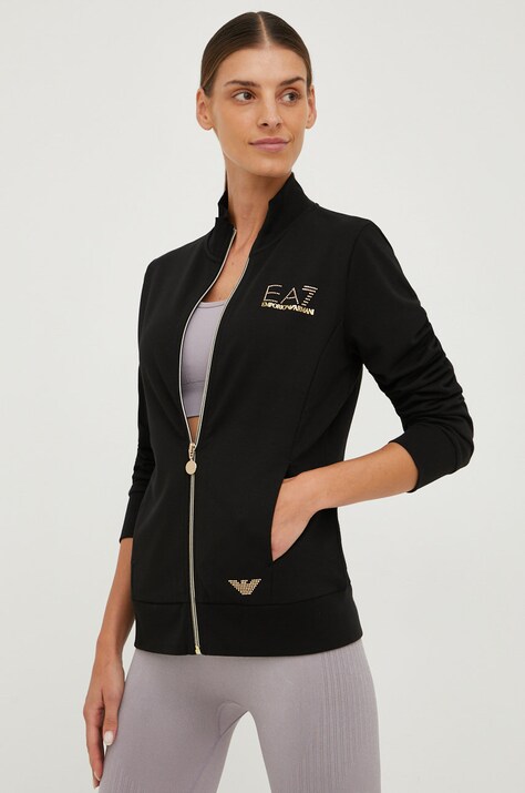 Mikina EA7 Emporio Armani dámská, černá barva, s aplikací