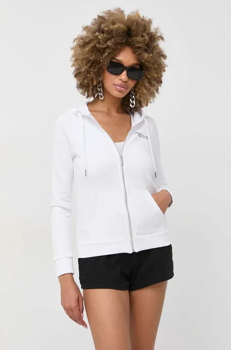 Кофта Armani Exchange женская цвет белый с капюшоном с аппликацией