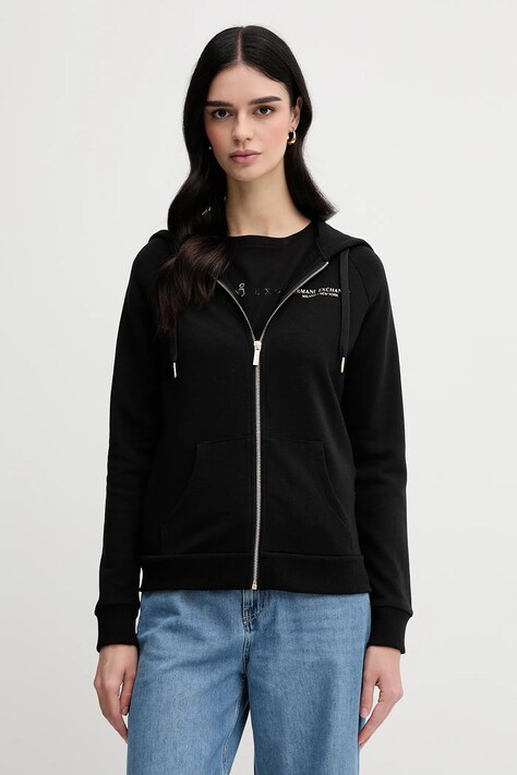 Mikina Armani Exchange dámská, bílá barva, s kapucí, s aplikací