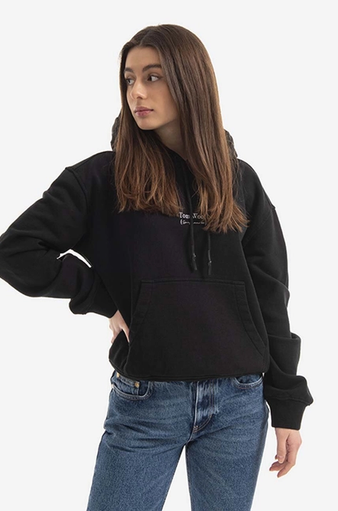 Bavlněná mikina Tom Wood Eden Hoodie 22191.975 dámská, černá barva, s kapucí, potiskem