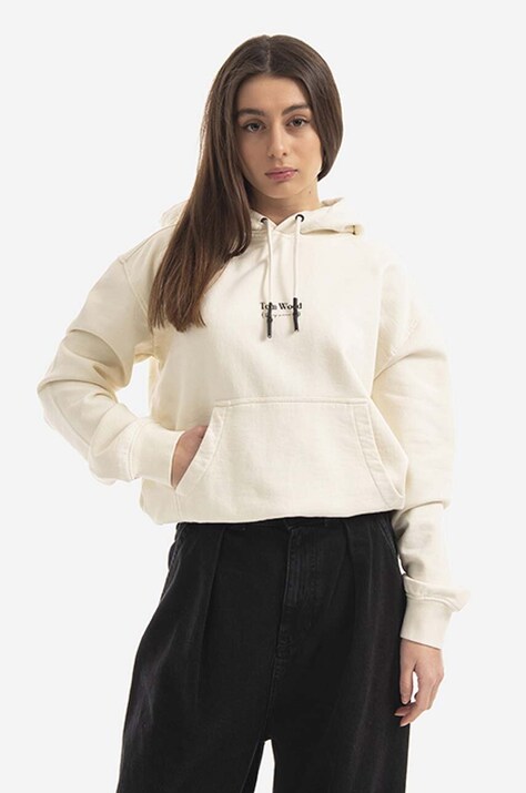 Tom Wood bluza bawełniana Eden damska kolor beżowy z kapturem z nadrukiem 22191.015-CREAM
