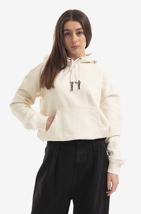 Pamučna dukserica Tom Wood Wood Eden Hoodie za žene, boja: bež, s kapuljačom, s tiskom, 22191.015-CREAM