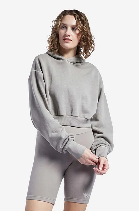 Хлопковая кофта Reebok Classic Dye Cropped женская цвет серый с капюшоном однотонная HB8622-grey