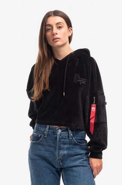 Кофта Alpha Industries жіноча колір чорний з капюшоном однотонна 108041.03-black