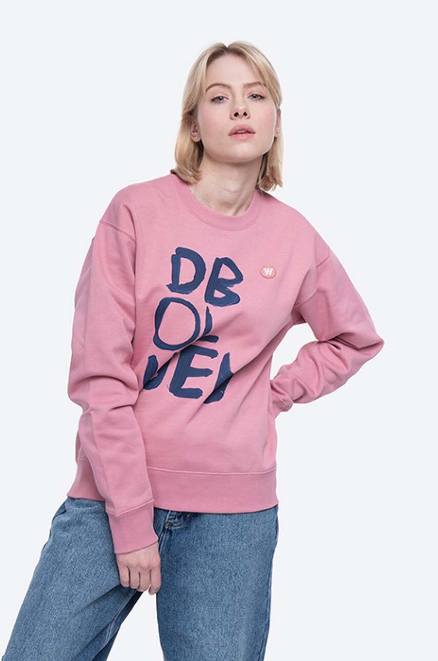 Bavlnená mikina Wood Wood Jess Sweatshirt 10112402-2424 Rose dámska, ružová farba, s potlačou