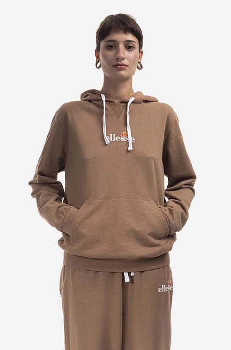 Bombažen pulover Ellesse Daphni Oh Hoody ženski, rjava barva, s kapuco