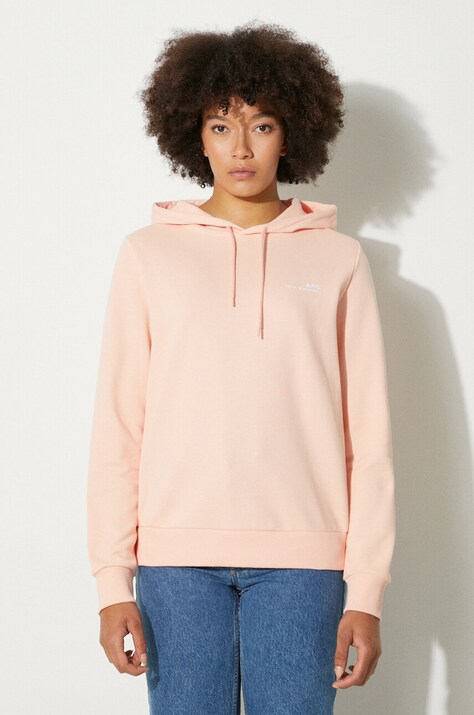 Хлопковая кофта A.P.C. Hoodie Item F женская цвет оранжевый с капюшоном однотонная COEAS.F27674-PECHE