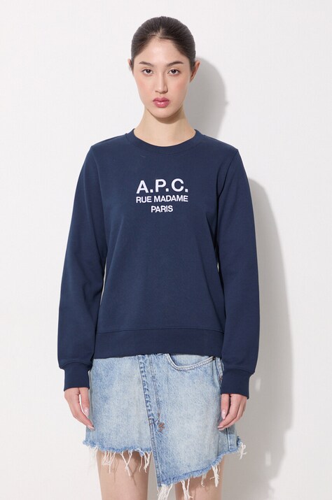 A.P.C. hanorac de bumbac Sweat Tina femei, culoarea bleumarin, cu imprimeu COEBH.F27561-MARINE