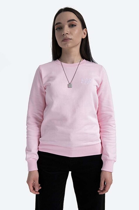 A.P.C. hanorac de bumbac Sweat Skye femei, culoarea roz, cu imprimeu COEBH.F27700-PALEPINK