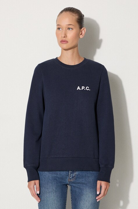A.P.C. hanorac de bumbac bluză A.P.C. Sweat Shelley COETM-F27693 DARK NAVY femei, culoarea bleumarin, cu imprimeu COETM.F27693-DARKNAVY