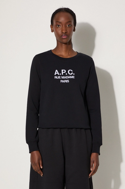 A.P.C. bluza bawełniana Sweat Tina damska kolor czarny z aplikacją COEZD.F27561-MARINE