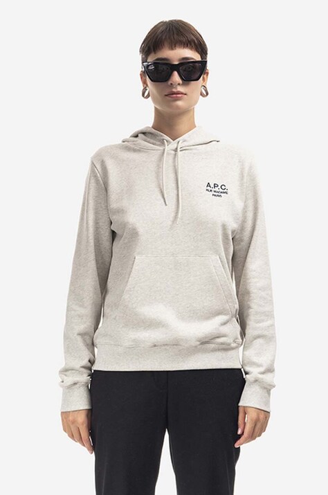Bavlněná mikina A.P.C. Hoodie Manuela dámská, béžová barva, s kapucí, aplikací, COEZD-F27760 BRIGHT PINK