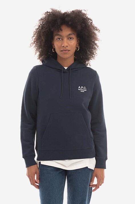 A.P.C. bluza bawełniana Hoodie Manuela damska kolor granatowy z kapturem z aplikacją COEZD.F27760-OFFWHITE