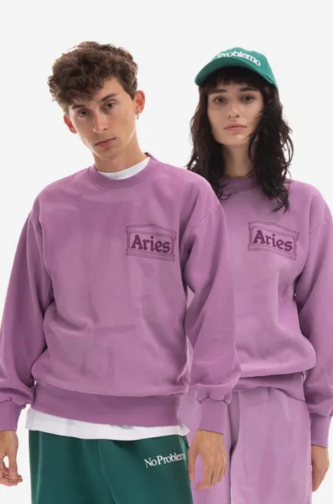 Aries cotton sweatshirt women's violet color Aries Sunbleached Cross Grain Temple Sweatshirt AR22200 IRIS