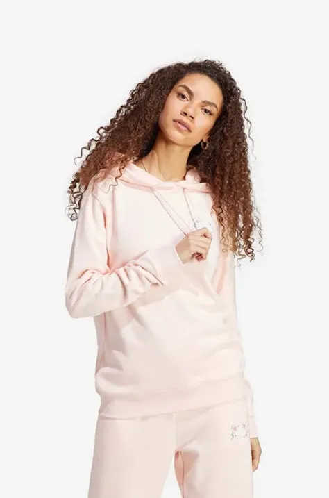 Βαμβακερή μπλούζα adidas OS γυναικεία, χρώμα: ροζ, με κουκούλα