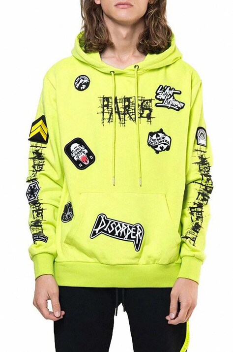 The New Designers bluza bawełniana damska kolor żółty z kapturem z aplikacją MW508IND-neonyellow